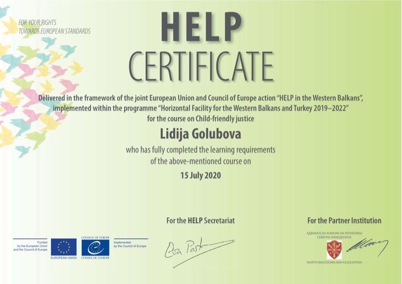 Сертификат HELP на Советот на Европа: Правда прилагодена на децата — Лидија Голубова